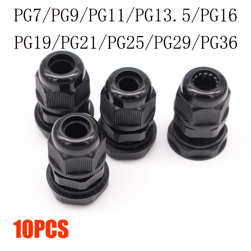 10tk IP68 PG7 3-6.5 mm PG9 PG11 PG13.5 PG16 PG19 juhtmed CE-Must Veekindel Nailon Plastikust Hülsstihend Pistik