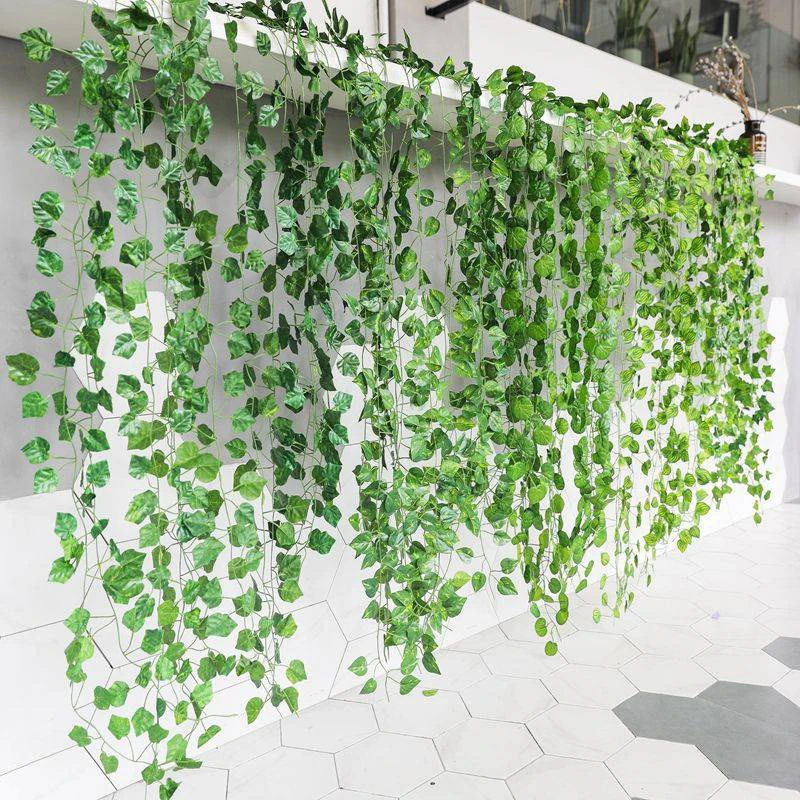 12tk 2.1 M Roheline Silk Jätab Rippuvad Vanik Home Decor Kunstlik Taim Rotangist Pulm Džungel Sünnipäeva Pakkumise Võltsitud Lill 2