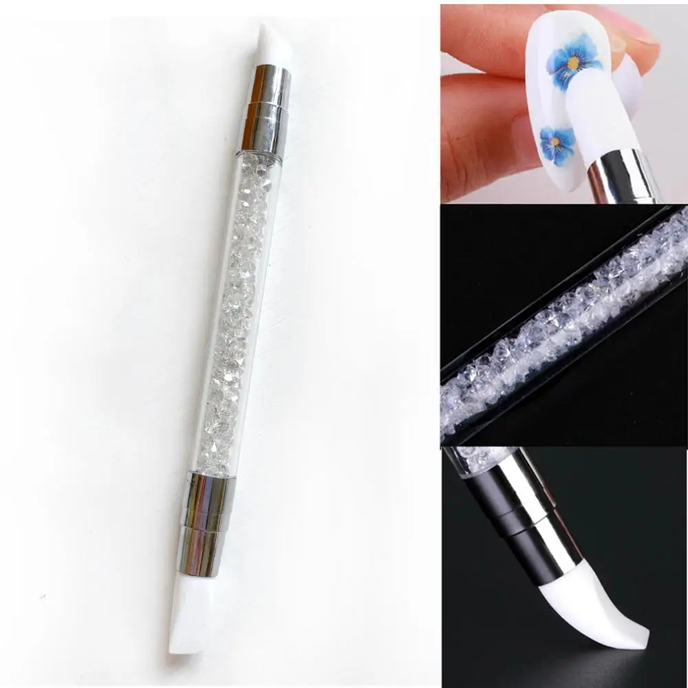 1tk Dual-lõppes 2 Viisil valge Nail Art Nikerdamist Pen Silikoon Pea 3D Nikerdamist DIY Glitter Pulber Vedelik Maniküür Dotting Pintsel