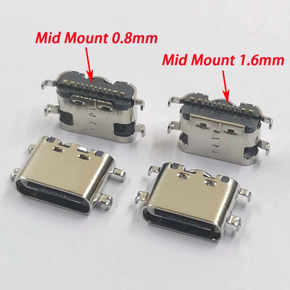 5tk USB-3.1 Pistiku Tüüp C Horisontaalne Keskel Mount 16P Naine 1,6 mm 0.8 mm läbi juhatuse laadija adapter DIY Tüüp-C Port Jack