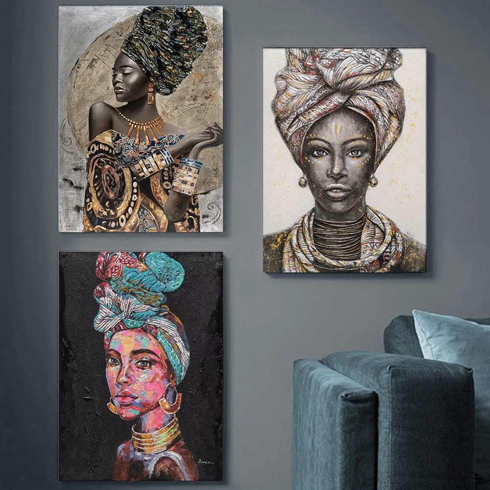 Aafrika Must Naine Lõuendile Maali Etnilise Kunsti Plakat elamiseks Ruumi Teenetemärgi Kodus Seina Decor Dekoratiivsed Maalid Pilt