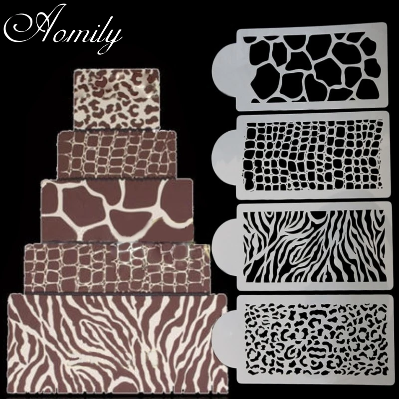 Aomily 4tk/Set Zebra Leopard Printida Wild Style Cake Šabloon Pen Maali Hallituse Küpsised Fondant Mousse Kook Dekoreerimiseks Hallitusseened