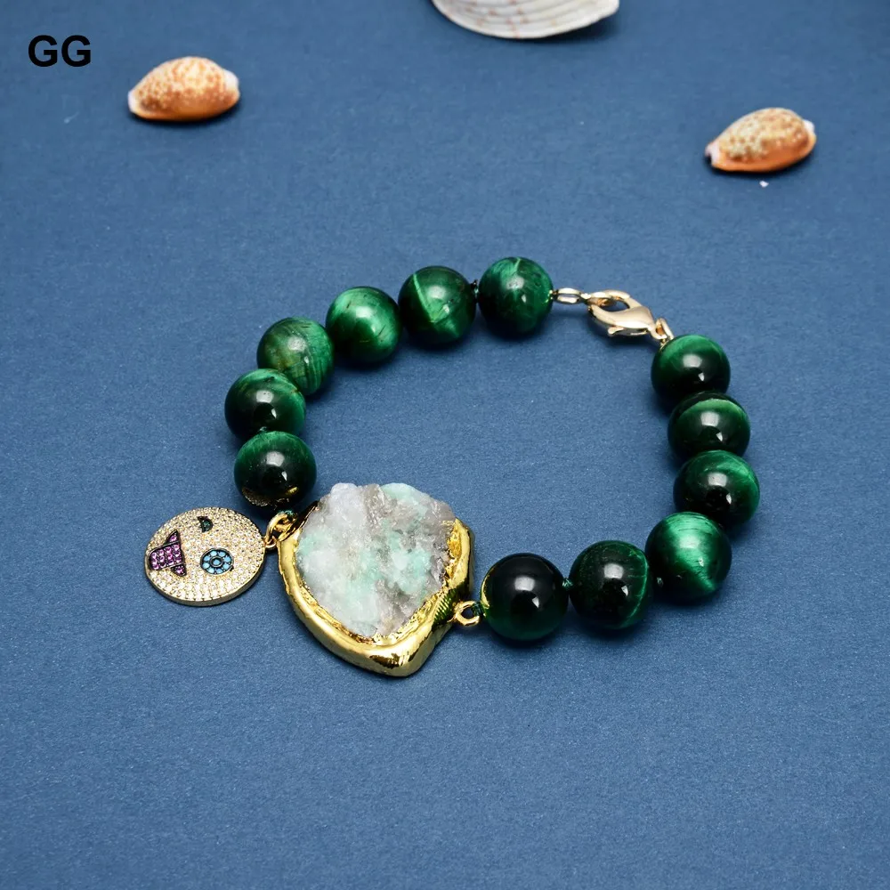 GuaiGuai Ehted 12mm Ring Roheline Tiiger Silma Loomulik Smaragdid Töötlemata Käevõru Cz Sillutada Õnnelik Nägu Võlu Naistele 5