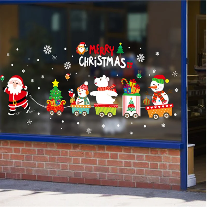 MAMALOOK Jõuluvana tõmbab rongi Jõulud Seina Kleebis Klaasist akna kodu kaunistamiseks Seinamaaling Kleebised Uus Aasta kleebised