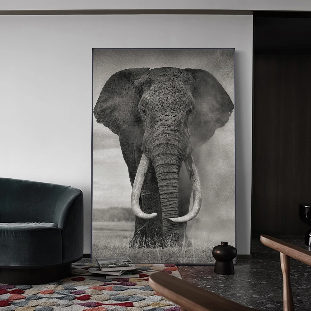 Metsik Must ja Valge Aafrika Elevant Lõuendile Maali Loomade Plakatid ja Pildid Seina Art Pilte elutuba Home Decor