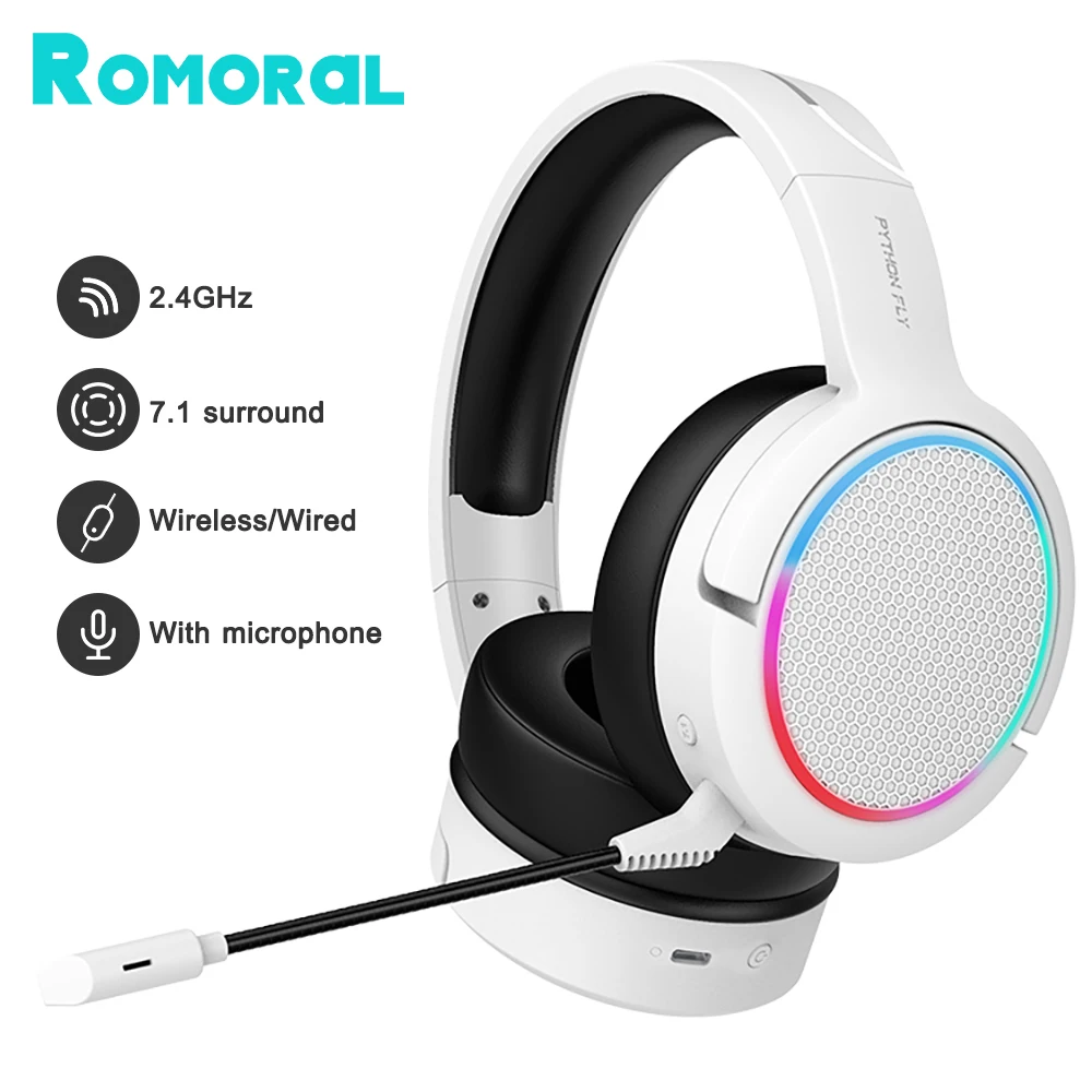 Romoral 2.4 G Wireless Gaming Headset Kõrvaklapid 7.1 Virtual Surround Sound Kõrvaklapid Koos Mikrofoni Jaoks PS4 PC Xbox Üks