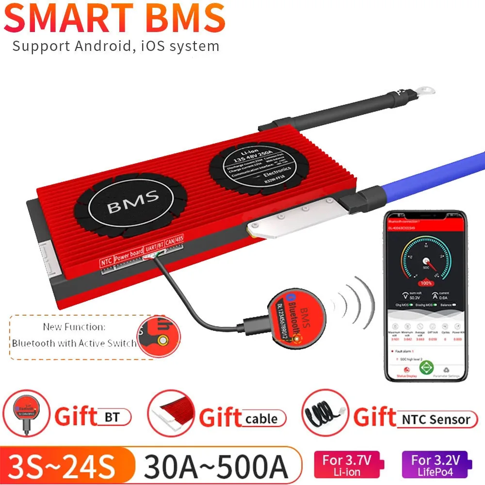 Smart BMS 4s Lifepo4 Bluetooth Lipo 4S~24S 80A~250A USB-UART päikesesüsteemi Ladustamise Patareid Balanceador de Bateria BMS 4s
