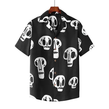 Mood Hawaii corto manico kinnisvara divertente cranio stampa hip-hop Street vestito Harajuku camicia coreana