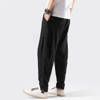 Linasest Püksid Meeste Suvine Vabaaja Haaremi Pükste Streetwear Mens Sweatpants Traditsiooniline Hiina Vintage Püksid pantalons homme