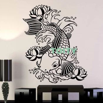 Karpkala Koi Kala Seina Kleebis Aasia Stiilis Vinüül Decal Orient Yin Yang Kodu Magamistuba Decor Kunst Seinamaaling 4