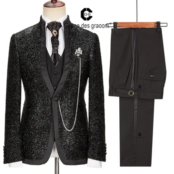 Cenne Des Graoom Uus Mood Luksus Meeste Ülikonnad, Mis On Mõeldud Pulmapidu Kleit Läikiv Must Smoking, Mille Necktie 4-Osaline Komplekt, Slim Fit