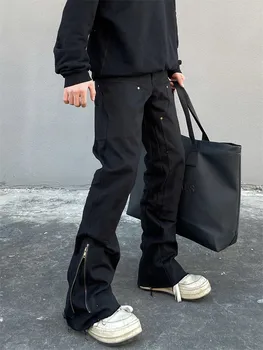 Meeste Slim Teksad Korea Fashion Tõmblukk Vabaaja Püksid Must Trendyol Cargo Püksid Punk Streetwear Mees Harajuku Denim Y2k Hip-Hop