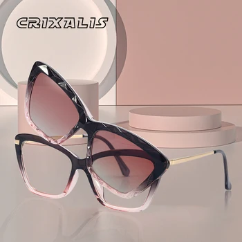 CRIXALIS Brändi Disaini Polariseeritud Klipp Magnet Cat Eye Päikeseprillid Naiste Mood Anti Sinine Valgus Arvuti Prillid Naine UV400