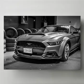Moodsa Kunsti Dekoratiivsed Maalid Fords Mustang Widebody Tuning lihaste Auto Must ja Valge Sein Pilt Lõuend Plakatid ja Pildid