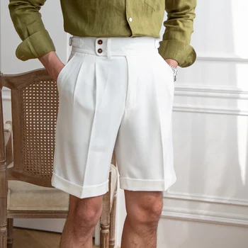 Suvel Õhuke Tahked Värvi Vabaaja Püksid Meestele Briti Sirge Napoli Mehed Ropa Hombre Lühikeste Pükste Meeste Ülikond Lühike Pantalones Homme