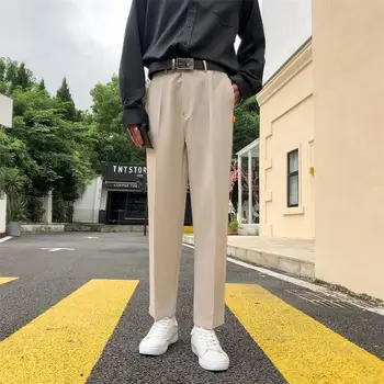 Must Hall Beež Ülikond Püksid Meeste Mood Ühiskonna Mens Kleit Püksid Korea Lahti Vabaaja Pikad Püksid Mens Office Ametlik Püksid