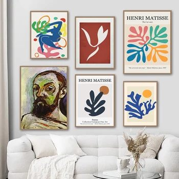 Põhjamaade Retro Matisse Lõuendile Maali Abstraktse Inimese Keha Plakatid Ja Pildid Värv Taimed Päikese Seina Art Pilte Elutuba Decor