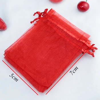 100tk/palju Punast Värvi Darwalbe Organza Kotid 5x7cm Väike Pulm Poolt kingikoti Ehted Kotid 3