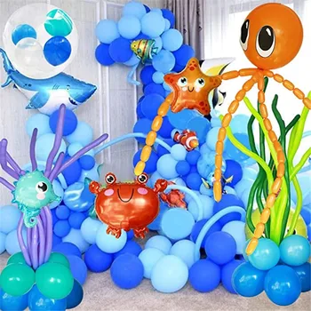 Ookeani Loomade Sünnipäeva Teenetemärgi Sinine Meri Balloon with Shark Mull Kala Veealune Teema Poiss Baby Shower Pool Tarvikud 0