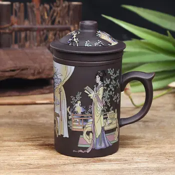 Käsitöö Yixing Käsitsi Maalitud Dragon Ilu Lilla Savi Tee Kruus Kaanega ja Infuser Office Teacup Keraamiline Vee Kruus Drinkware