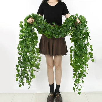 12tk 2.1 M Roheline Silk Jätab Rippuvad Vanik Home Decor Kunstlik Taim Rotangist Pulm Džungel Sünnipäeva Pakkumise Võltsitud Lill 0
