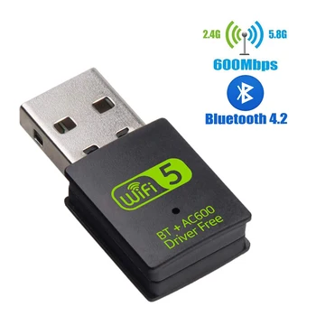 USB-WiFi-Bluetooth-Adapter-600Mbps Dual Band 2.4/5 ghz Traadita Välise Vastuvõtja Mini WiFi Dongle for PC/Laptop/Desktop