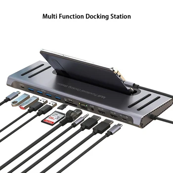 12-Port USB-C-Hub Sülearvuti Docking Station, 12-in-1 USB-C-HUB C-Tüüpi Adapter HDMI,Ethernet, USB 3.0, SD/TF-Kaardi lugeja pordid
