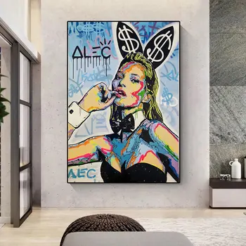 Pop Art Kate Moss Jänese Poolt Alec Monopol Lõuendile Maali Graffit Plakat Ja Trükib Home Decor Seina Art Teenetemärgi Pildid