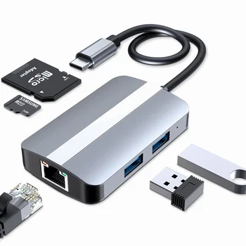 5-IN-1 USB-C-Hub Tüüp-C Docking Station Multiport Adapter SD TF-Kaardi Lugeja RJ45 Ethernet USB 3.0 USB 2.0 for MacBook MateBook