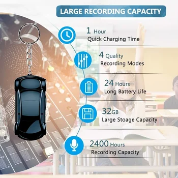 2400 Tundi salvestusmaht Audio Recorder Mini 32GB Diktofon Võtmehoidja Sobib Lastele Koolides Loengud, Kohtumised
