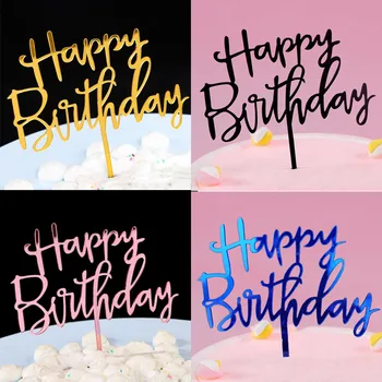 10tk Tint Sinine Akrüül-Happy Birthday Cake Toppers Aastapäev, isadepäev Pool Kook Dekoratsioonid Sünnipäeva Küpsetamine Kook Top Lipp 0