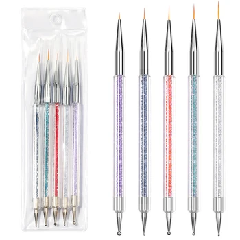 5tk/Set Dual End Küünte Art Dotting Pen Akrüül Joonis Liner Lill Harja Rhinestone Crystal UV-Geeli Värvimine, Maniküür Vahendid GJ84