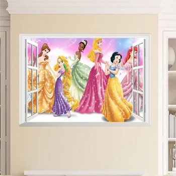 Tuhkatriinu Lumi Valge Belle Rapunzel Anime Printsess Seina Kleebis Tüdrukute Tuba Kodu Kaunistamiseks 3d-Akna Pannoo Kunst Filmi Decal