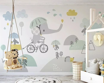 Kohandatud taustapilt-baby tuba cute cartoon elevandi ratsutamine jalgrataste hamster pilv laste taust seinad 3d tapeet 1