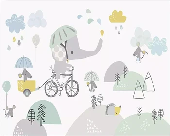 Kohandatud taustapilt-baby tuba cute cartoon elevandi ratsutamine jalgrataste hamster pilv laste taust seinad 3d tapeet 2