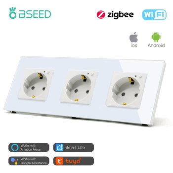 Bseed ZigBee ELI ja Venemaa Standard Triple Seina Smart Power Socket Pistik Tööd Tuya Gateway Smart Elu Alexa App hääljuhtimine