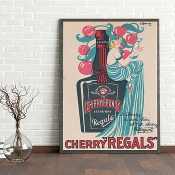 Aastakäigu Šampanja Devaux Plakatid Regals Cherry Brandy Tüdruk Prindib Alkoholi Seina Art Lõuend Maali Pilt, Köök Baar Decor 1