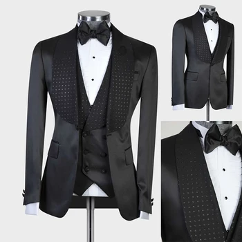 Elegantne Must Meeste Ülikonnad, Millel Üks Nupp, Kaks Tükki, Jakk, Vest Custom Made Peigmees Pulmas Ametlik Occasiom