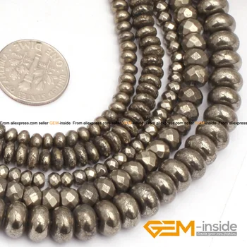 Rondelle Distants Iroonia Hall Pyrite Beads Natural Stone Beads DIY Acceories Helmed Ehete Tegemise Strand 15 Tolli